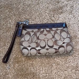 Coach Signature Pleated Wristlet - Khaki and Brown